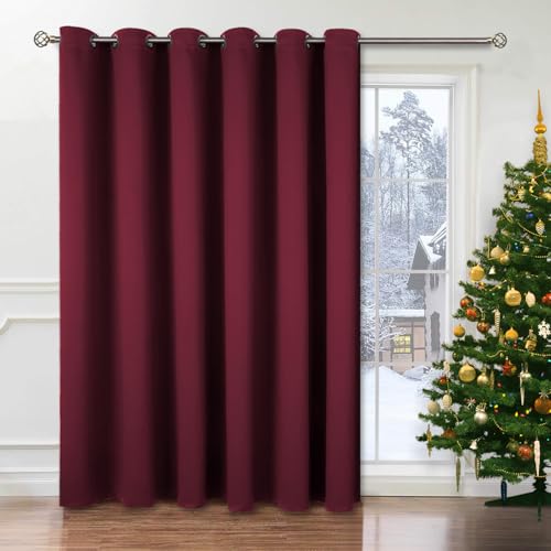 BGment Fashion Sliding Door Curtain 120 X 96 Inches, Wide Thermal Blackout Curtains Room Darkening Room Divider Window Curtain, 1 Panel, Burgundy Red, 96 Length X Wide 120