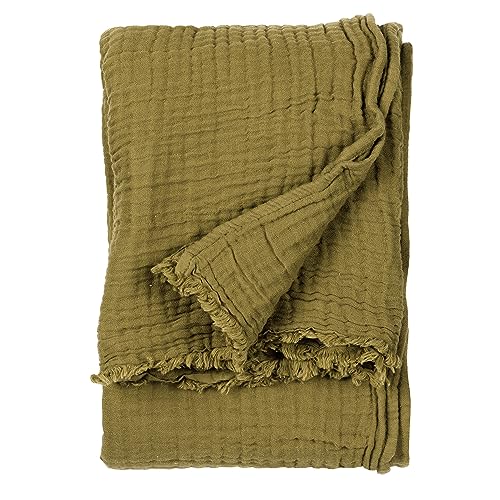 Yard furn Lark Cotton Muslin Throw – Soft Crinkle Texture Blanket (Khaki – 130x180cm)