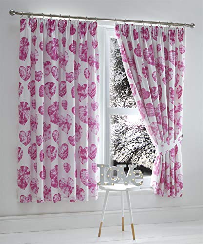 Portfolio Children's Taped Top Pencil Pleat Curtains Pair Lined 66x72 Tie-Dye Hearts Pink, 124024935