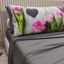PETTI Artigiani Italiani - Cotton Sheets with Pillowcases in Digital Print, Double Sheet, 330 Dark Grey Patterned Bed Set, 100% Made in Italy