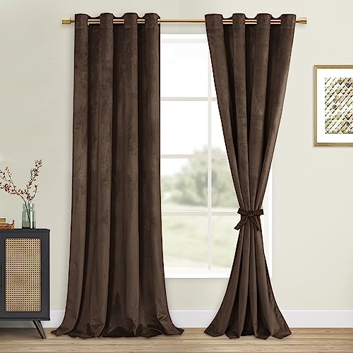 DWCN Dark Brown Blackout Velvet Curtains - 90 Inches Long Refresh Bundleable Heavy Duty Thermal Insulated Grommet Window Panels for Bedroom/Living Room Backdrop Decor, W52 x L90, Set of 2