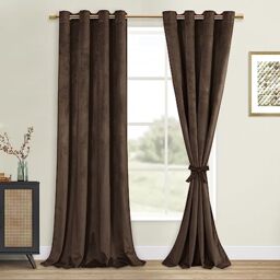 DWCN Dark Brown Blackout Velvet Curtains - 90 Inches Long Refresh Bundleable Heavy Duty Thermal Insulated Grommet Window Panels for Bedroom/Living Room Backdrop Decor, W52 x L90, Set of 2