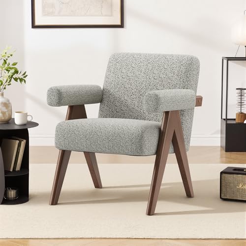 COLAMY Accent Chair Upholstered Armchair, Modern Lounge Chair with Solid Wood Frame, Thick Cushioned Seat, Breathable Fabric, Ergonomic Single Sofa Chair for Living Room, Bedroom, Reading Corner,Green