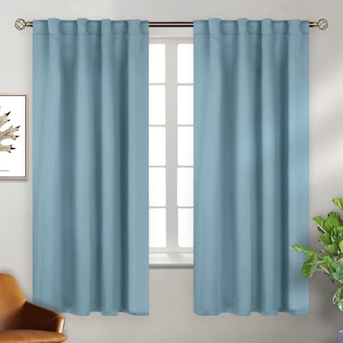 BGment Greyish Blue Curtains 63 inch Length for Bedroom - Rod Pocket and Back Tab Blackout Curtains Thermal Insulated Room Darkening Curtains for Living Room, 2 Window Curtain Panels (38 x 63 Inch)