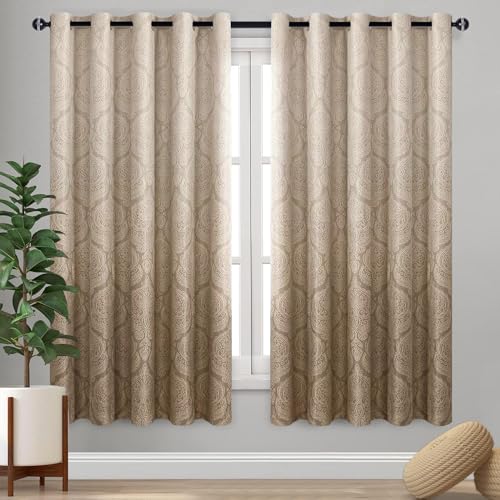 DWCN Ombre Blackout Curtains for Living Room - Thermal Insulated Block Light Energy Saving Privacy Gradient Damask Grommet Window Curtains for Bedroom, Set of 2 Panels, 66 x 72 Inch Length, Taupe