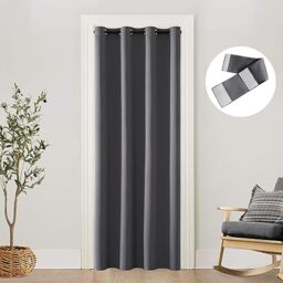 Thermal Insulated Door Curtains for Doorway Divider,Privacy Covering Blackout Winter Draft Cover Light Blocking Soundproof Curtain for Bedroom Closet/Sliding Glass Patio/Hallway,80 In Length,Grey/Gray