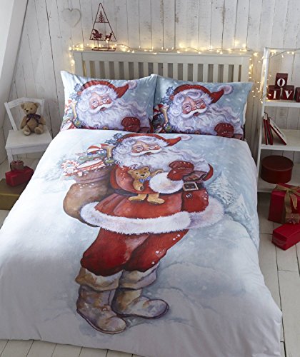 Father Christmas Xmas Quilt Duvet Cover Bedding Bed Set Santa Claus, Double