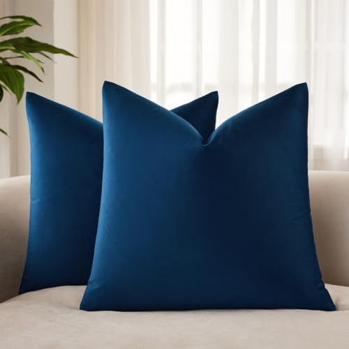 JUSPURBET Velvet Soft Solid Decorative Throw Pillow Covers with Invisible Zipper for Livingroom Sofa Bedroom 22x22 Inch 2 Pieces Navy Blue