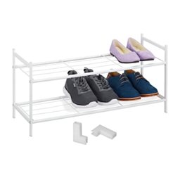 Relaxdays Shoe Rack 2 Levels, Plastic Connectors, 6 Pairs, Shoes Storage, 33.5 x 70 x 26 cm Stackable, Stable, White