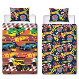 Hot Wheels Officially Licensed Racer Design Single Duvet Cover Set - Reversible 2 Sided Cars Bedding Including Matching Pillow Case - Perfect For Kids Bedroom