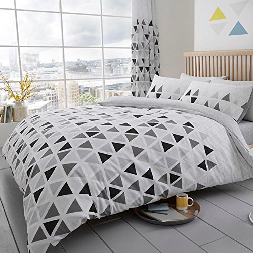 Gaveno Cavailia Luxury GEO TRIANGLE Bed Set with Duvet Cover and Pillow Case, Polyester-Cotton, Grey, King