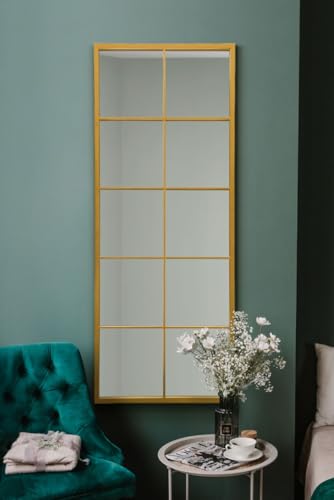 MirrorOutlet The Fenestra - Gold Modern Window Full Length Leaner/Wall Mirror 59 x 24 150 x 60cm Silver Mirror Glass with Black Metal Frame.