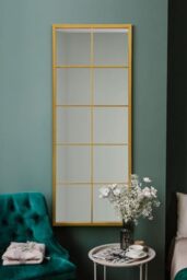 MirrorOutlet The Fenestra - Gold Modern Window Full Length Leaner/Wall Mirror 59 x 24 150 x 60cm Silver Mirror Glass with Black Metal Frame.