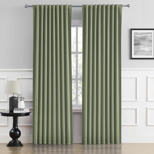 DUALIFE Light Sage Green Curtains 84 Inches Long Back Tab/Rod Pocket Room Darkening Curtain Panels Window Drapes Light Blocking 52 x 84 Inch Length,2 Panels Set
