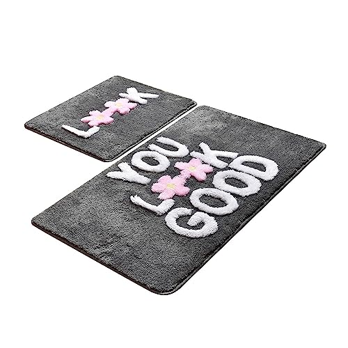 WELL HOME MOBILIARIO & DECORACI??N You Look Great Pink Detail 2 Piece Bath Mat Set