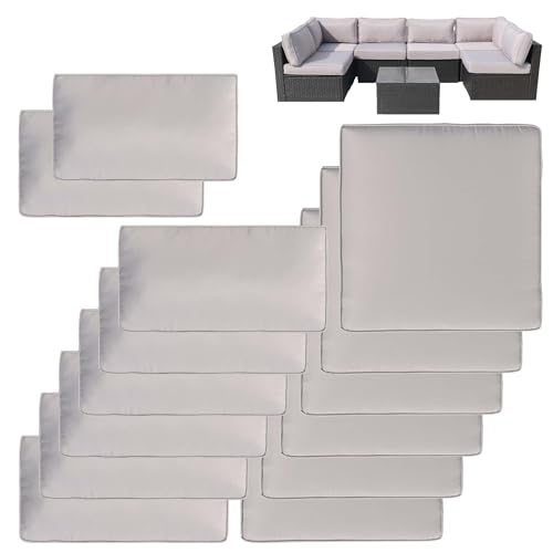VIXLON 14Pcs Patio Cushion Covers Replacement Splashproof UV-Resistant Inelastic Covers with Zippers, Max Compatible 23.6x23.6x3.9 inch Patio Cushion, for 7 Pcs Outdoor Patio Furniture Sets