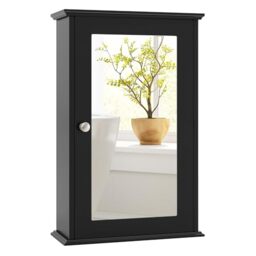 CASART Wall-Mounted Bathroom Cabinets, Single Door Mirrored Cabinet with Adjustable Shelf, Bath Medicine Cabinet Organizer Unit for Bathroom Toilet Living Room (Black, 34 x 15 x 53cm)