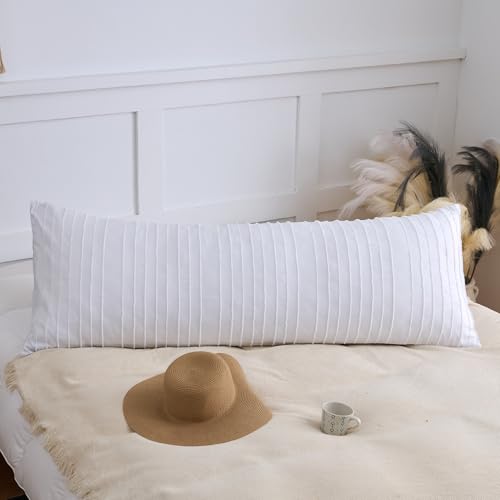 xuan dian Body Pillow Shams 1 Pack, Body Size Pillowcases, Soft Microfiber Geometric Striped Boho Pillow Covers with Envelope Closure, White, 20x54 Inches (No Insert)