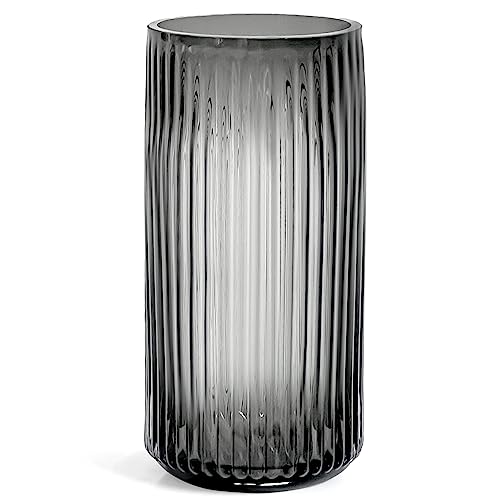 "Muyan 7.5"" Glass Vase for Flowers Vertical Striped Flower Vase Modern Desktop Decor Flower Arrangement Dried Flower Hydroponic Plant Home Office Dining Living Room Wedding (Gray)"