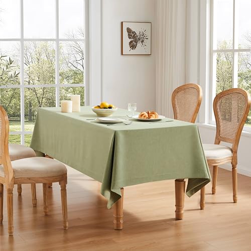 ZeeMart Linen Textured Square Table Cloth, 52x52 Inch Sage Green - Heavy Weight Fabric, Durable Thick, Mitered Corners, Modern Farmhouse Table Cloth, Wrinkle Resistant Washable Table Cover