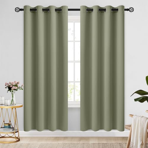 COSVIYA Grommet Blackout Room Darkening Light Sage Curtains 72 inch Length 2 Panels,Thick Polyester Light Blocking Insulated Thermal Window Curtain Drapes for Bedroom/Living Room,52x72 inches