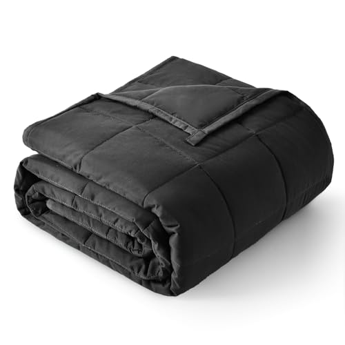 "Topblan Weighted Blanket for Adults 12lbs, Soft Cooling Breathable Weighted Throw for Sleeping, Machine Washable Heavy Blanket with Glass Beads for Summer, Sofa Bed, 48""x72"" Twin Size, Black"