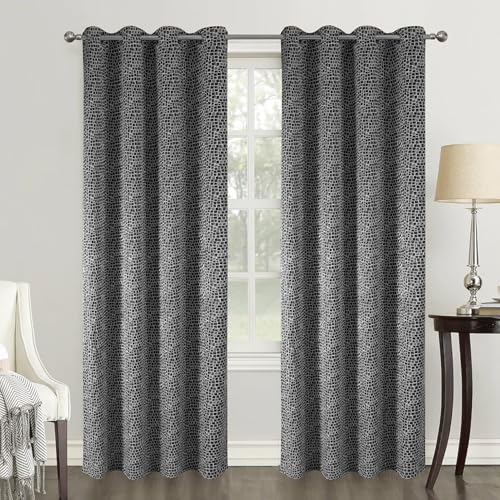 Homemaison - Pair of Blackout Curtains Geometric Style - Polyester - Embossed Square Pattern - For Living Room Bedroom Window - 140 x 260 cm - Black