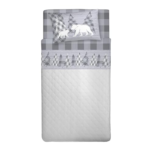 PENSIERI DELICATI Single Bed Set, Flannel, 100% Warm and Soft Cotton, Complete Bedding Set for Single Bed 90 x 200 cm, Includes Bottom Sheet, Top Sheet and 1 Pillowcase, Made in Italy, Canada Grey