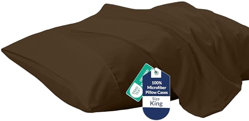 "Royale Linens King Pillowcase Set of 2 - Bed Pillow Cover - 20"" x 40"" - Chocolate Pillowcases - 1800 Brushed Microfiber, Wrinkle & Fade Resistant - Soft & Cozy- King Size Pillow Case (Chocolate)"
