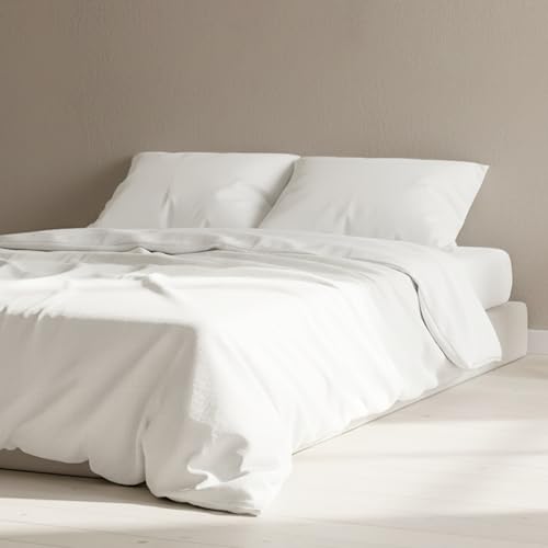 The Linen Company NY 100% Cotton Percale – Double Duvet Cover, Light, Cool & Crisp Hotel Feel, Breathable, Skin-Friendly, Lightweight, Temperature-Regulating Bedding for Comfortable Sleep (White)