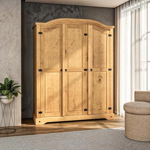 Corona 3 Door Arch Top Wardrobe Solid Mexican Pine for Bedroom