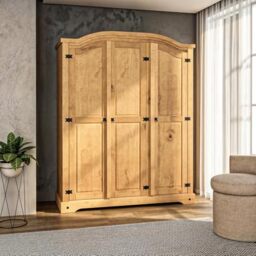 Corona 3 Door Arch Top Wardrobe Solid Mexican Pine for Bedroom