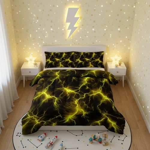 QOOMO 3Pcs Yellow Lighting Comforter Set Twin,Lighting Bedding Set for Teens Boys Girls,1 Comforter with 2 Pillowcases,Down Alternative,Soft and Lightweight