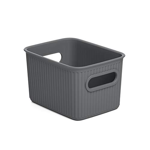 TATAY Plastic Storage Basket Baobab - Set of 4 Organiser Boxes - Integrated Handles - Compact and Versatile Design - BPA-Free Recycled Plastic - 12.5x16.4x10 cm, Grey