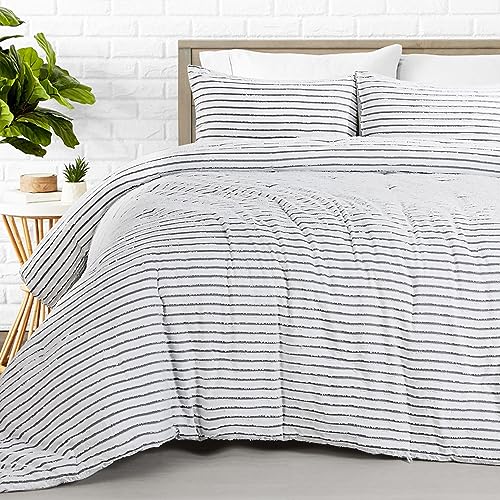 HOMBYS Oversized King Boho Comforter Set 120x98, Black White Tufted Jacquard Geometry Bedding Comforter for King Bed, Shabby Chic Bed Sets with 2 Matching Pillow Cases