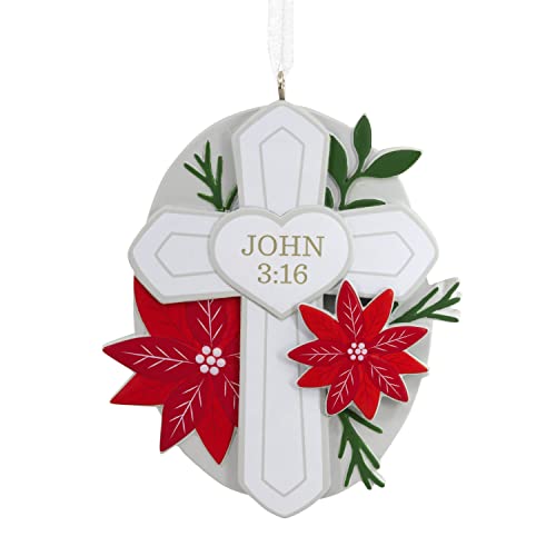 Hallmark Dayspring Cross with Poinsettias Religious Christmas Ornament