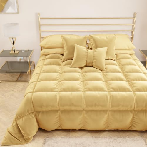 PETTI Artigiani Italiani - Velvet Winter Quilt 160x260 cm, Double-Sided Bedspread, 350 g/m??, Gold, Made in Italy