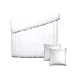 Pure Cotton 3-Piece Double Bed Linen – Duvet Cover 200 x 220 cm and 2 Pillowcases 80 x 80 cm – 100% Cotton Satin, 80 Thread Count, Oeko-TEX Certified – Satin Shine – Grey and White