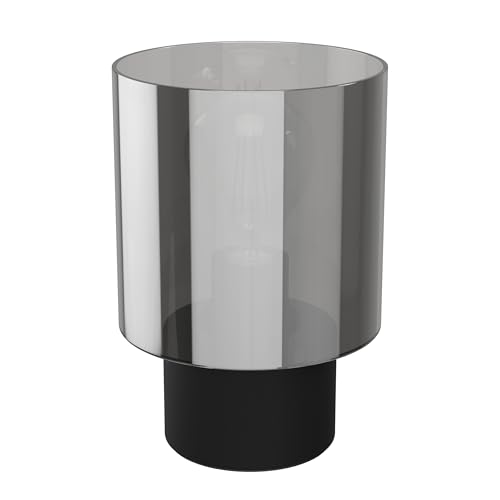 Eglo Table lamp Gorosiba, Bedside Light with Smoked Glass Shade, Living Room Fixture Made of Metal and Coated in Black, E27 Socket, 22 cm