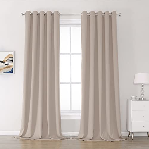 DUALIFE Light Coffee Color Curtains for Bedroom Light Brown Blackout Curtain Panels 120 Inch Thermal Insulated Room Darkening Solid Widow Drapes Grommet Top 60Wx120L 2 Panels Set
