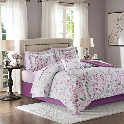 Madison Park All Season Cover, Decorative Pillow, Polyester, Lafael, Leaf Purple, Queen