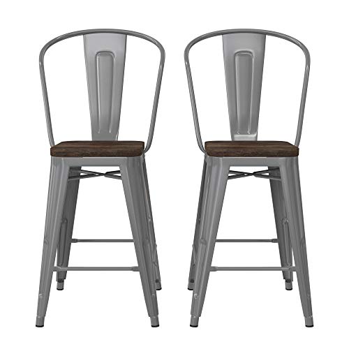 DHP Furniture Luxor 24 Inch Metal Counter Stool in silver- Set of 2, 44x46x60cm (DxWxH)