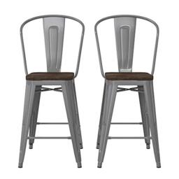 DHP Furniture Luxor 24 Inch Metal Counter Stool in silver- Set of 2, 44x46x60cm (DxWxH)
