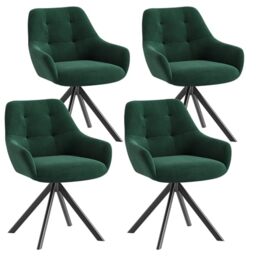 Swivel Dining Chairs Set of 4, 360° Velvet Dining Room Chairs with Arms, Upholstered Kitchen Chairs with Metal Legs, Modern Accent Chairs for Dining Room, Living Room, Bedroom, Home Office, Green