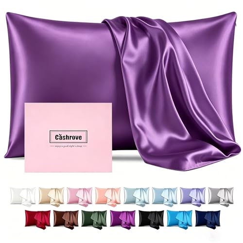 Silk Pillowcase for Hair and Skin - Mulberry Silk, Soft Breathable Smooth Both Sided With Zipper - Beauty Sleep Pillow Case for Gift (King, Purple)