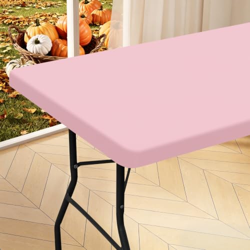 "homing Rectangle Table Cloth Cover, Water-Resistant Polyester Elastic Fitted Tablecloth, Fits for 8 Foot Folding Tables, Washable Table Protector for Picnic, Camping, Outdoor (Pink, 30"" x 96"")"