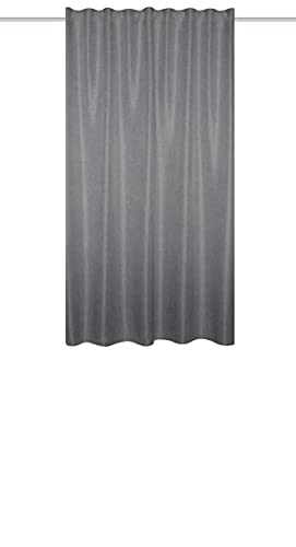 HOMEbasics Oxford 085980-0301 Combination Band Curtain Plain Decorative Fabric Linen Structure Grey 145 x 135 cm
