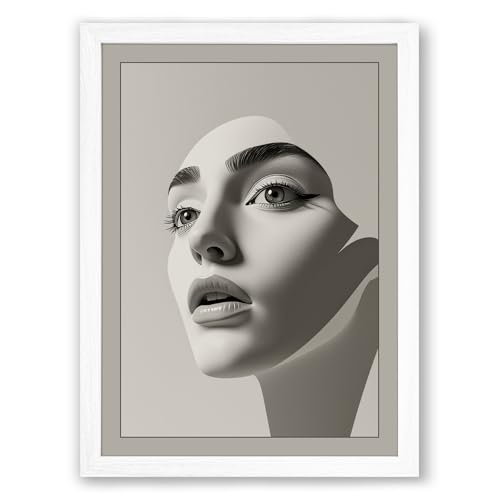 Sculpted Contemplation Minimalist Framed Wall Art Print A4 (29.7×21cm) White, Wall Decor for Living Room, Bedroom, Office & Home, Ready to Hang, Art Gift