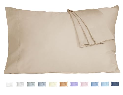 HOMTEC Pillow Cases King Size 100% Cotton Percale Set of 2, Sandshell - Cotton Pillowcases Breathable, Hypoallergenic and Pre-Shrunk, Open Closure, 20 Inch x 40 Inch