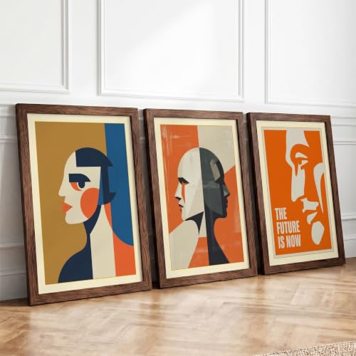 Geometric Profiles Art Deco Set of 3 Framed Wall Art Prints A3